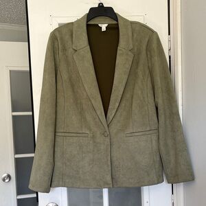 Cato Olive Green Suede-Look Single-Button Blazer